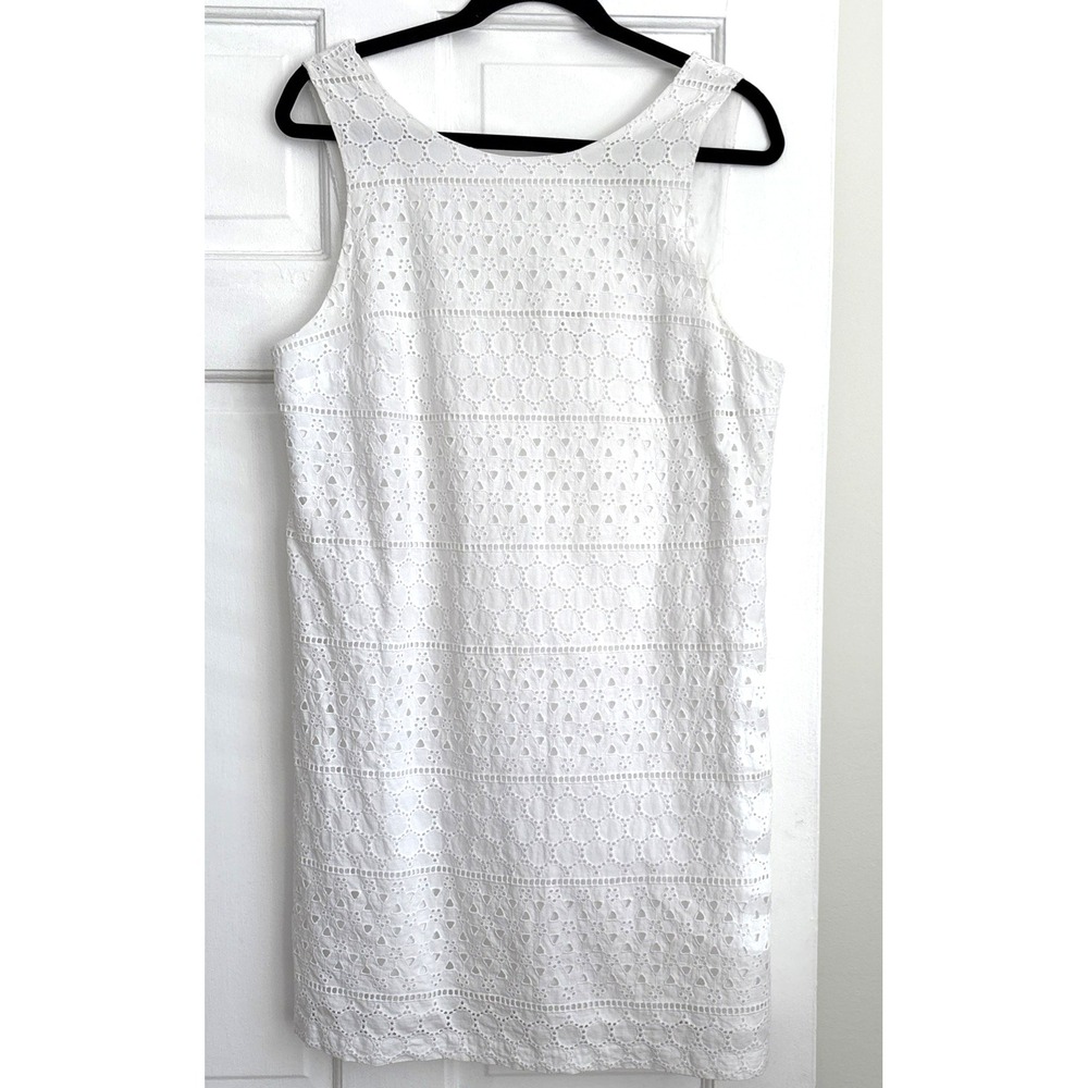 Cremieux White Cotton Eyelet Sleeveless V-Back Shift Dress L